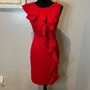 Calvin Klein red shift dress with ruffles